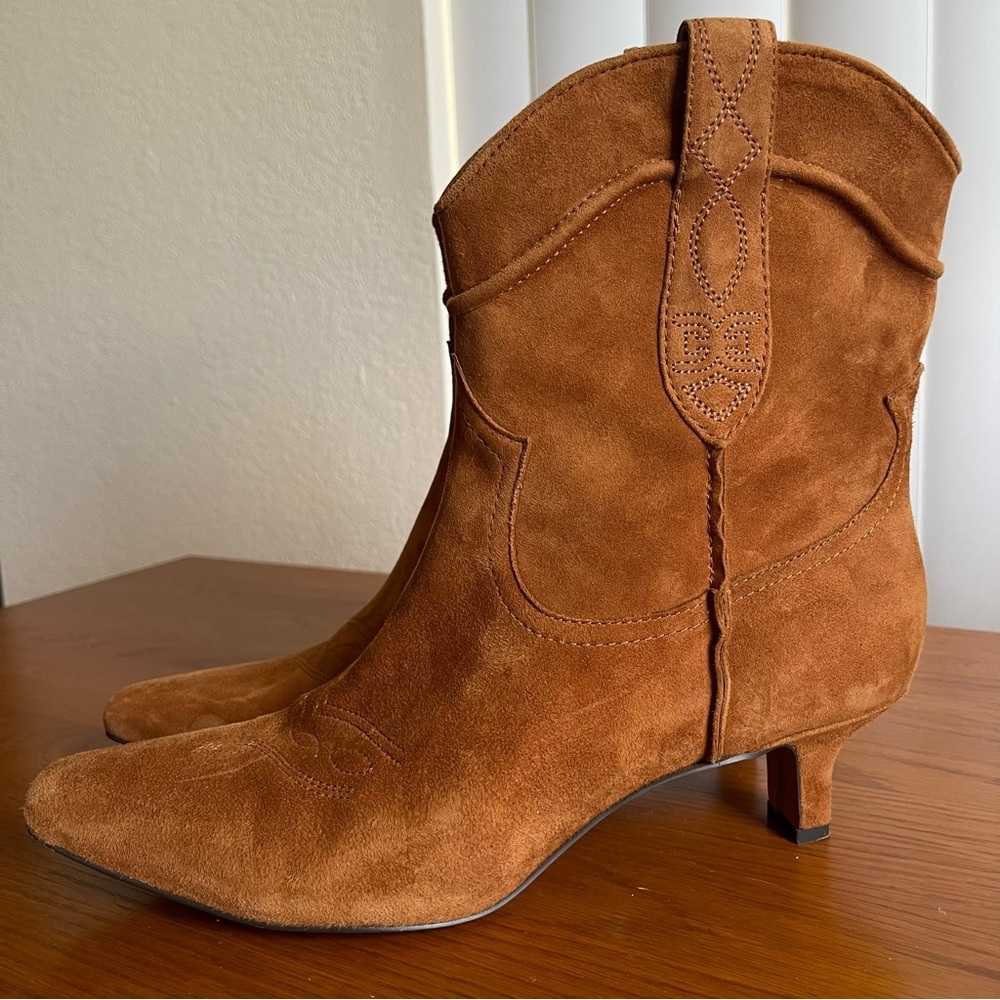 Sam Edelman Taryn Suede Western Ankle Boots Kitten Heel Brown Size 8.5 - Picture 2 of 15